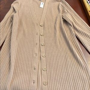 Talbots Tan Ribbed Cardigan Sweater V-Neck